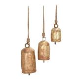 DecMode Small Chestnut-Inspired Bell Chimes With Rope Set of 3: 22" x 5", 18" x 4", 12" x 3"
