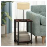 Furinno Turn-N-Tube End Table Corner Shelves, Dark Cherry/Black, Set of 2