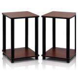 Furinno Turn-N-Tube End Table Corner Shelves, Dark Cherry/Black, Set of 2