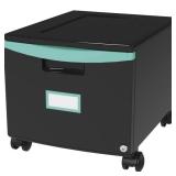 Storex 18" Stackable File Drawer, Black, Teal, 1 Each
