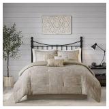 King 7pc Kelan Printed Seersucker Comforter Set Taupe