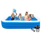 Inflatable Pool With Air Pump, Light Blue