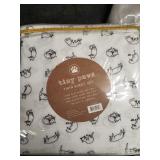 Tiny Paws Twin Sheet Set, 1 Flat Sheet, 1 Fitted Sheet, 1 Pillowcase, White With Cats
