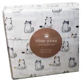 Tiny Paws Twin Sheet Set, 1 Flat Sheet, 1 Fitted Sheet, 1 Pillowcase, White With Cats