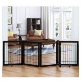 PAWLAND 96-inch Extra Wide 30-inches Tall Dog gate with Door Walk Through, Freestanding Wire Pet Gate for The House, Doorway, Stairs, Pet Puppy Safety Fence, Support Feet Included(Espresso)