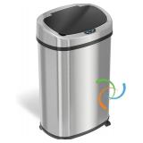 13 Gallon Stainless Steel Oval Trash Can with Lid and AC Adapter