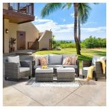 Ovios 5-Piece Outdoor High-back Wicker Sectional Set- Retail:$1,132.99