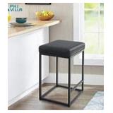 PHI VILLA 24"/30" High Square Barstool, Backless Metal Frame Leather Upholstered Bar Stool Chair, Black- Retail:$79.98