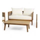 Burchett Outdoor Acacia Wood Loveseat with Table Set by Christopher Knight Home