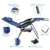 Portal Oversize XL Zero Gravity Chair, Adjustable Patio Lounge Recliner with Headrest Cup Holder Support 350lbs, Blue