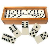 Dominoes Set- 28 Piece Double-Six Ivory Domino Tiles Set, Classic Numbers Table Game with Wooden Carrying/Storage Case by Hey! Play! (2-4 Players) , Brown