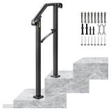 Happybuy Handrails for Outdoor Steps, Fit 1 or 2 Steps Outdoor Stair Railing, Arch#1 Wrought Iron Handrail, Flexible Porch Railing, Black Transitional Handrails for Concrete Steps or Wooden Stairs