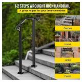 Happybuy Handrails for Outdoor Steps, Fit 1 or 2 Steps Outdoor Stair Railing, Arch#1 Wrought Iron Handrail, Flexible Porch Railing, Black Transitional Handrails for Concrete Steps or Wooden Stairs