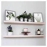 Willow & Grace Wooden Floating Shelves - Rustic White Home Decor Bookshelves, Easily Mounted | Perfect Rustic Farmhouse Shelf for Your Bathroom, Kitchen and Bedroom | White wash (36" Set of 2)