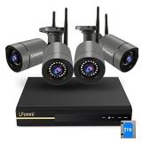 9Wireless Security Camera System Outdoor,8 Channel 2-Way Audio Surveillance System with 4pcs 3MP AI Human Detection Floodlight Camera,Night Vision,Motion Detection,1TB Hard Drive Included