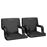 Home-Complete Stadium Seat Chair 2 Pack- Wide Bleacher Cushions with Padded Back Support 6 Reclining Positions, Black
