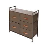 AZL1 Life Concept Wide Tower Storage Dresser Furniture Unit-Large Standing Organizer Chest for Bedroom, Office, Living Room, and Closet-5 Removable Fabric Bins, 32.6 inches, Coffee/3-tier/5 Drawer