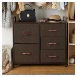 AZL1 Life Concept Wide Tower Storage Dresser Furniture Unit-Large Standing Organizer Chest for Bedroom, Office, Living Room, and Closet-5 Removable Fabric Bins, 32.6 inches, Coffee/3-tier/5 Drawer