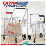 Shopping Cart, Jumbo Double Basket Grocery Cart 330 lbs Capacity Folding Shopping Cart with 360Â° Rolling Swivel Wheels Super Loading Utility Shopping Cart for Laundry, Shopping, Grocery, Luggage