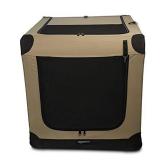 Amazon Basics 3-Door Collapsible Soft-Sided Folding Soft Dog Travel Crate Kennel, Large (24 x 24 x 36 Inches), Tan