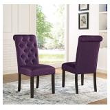 Roundhill Furniture Aneta Solid Wood Tufted Parsons Dining Chairs, Set of 2, Purple