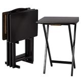 Amazon Basics Classic TV Dinner Folding Trays with Storage Rack, Black - Set of 4