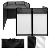 AxcessAbles ES-01 Event Podium DJ Table Facade, 2ft 9" Standing Desk Height, 39.5" W x 19.5"D Work Surface. Video Light Projector Display Booth. Portable with Carrying Bag, Black, White Scrim.