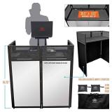 AxcessAbles ES-01 Event Podium DJ Table Facade, 2ft 9" Standing Desk Height, 39.5" W x 19.5"D Work Surface. Video Light Projector Display Booth. Portable with Carrying Bag, Black, White Scrim.