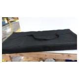 AxcessAbles ES-01 Event Podium DJ Table Facade, 2ft 9" Standing Desk Height, 39.5" W x 19.5"D Work Surface. Video Light Projector Display Booth. Portable with Carrying Bag, Black, White Scrim.