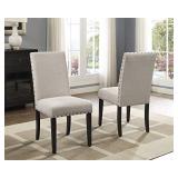 Roundhill Furniture Biony Tan Fabric Dining Chairs with Nailhead Trim, Set of 2