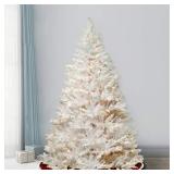 National Tree Company Pre-lit Artificial Christmas Tree | Includes Pre-strung White Lights and Stand | White With Silver Glitter | Winchester White Pine - 7 ft