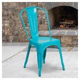 Flash Furniture Commercial Grade Crystal Teal-Blue Metal Indoor-Outdoor Stackable Chair