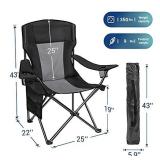 AsterOutdoor Camping Folding Chair Padded Quad Arm Chair with Large Cup Holders, Side Organizer & Back Pocket for Outdoor, Camp, Indoor, Patio, Fishing, Supports 350lbs