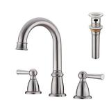 CREA Widespread Bathroom Faucet 3 Hole 8 inch Faucet Brushed Nickel with Pop Up Drain 2 Handle 4 inch Sink Faucets for Vanity Lavatory Basin Restroom Bath