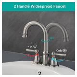 CREA Widespread Bathroom Faucet 3 Hole 8 inch Faucet Brushed Nickel with Pop Up Drain 2 Handle 4 inch Sink Faucets for Vanity Lavatory Basin Restroom Bath