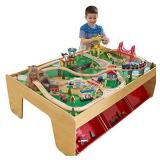 KidKraft Waterfall Mountain Wooden Train Set & Table with 120 Pieces, 3 Storage Bins, Gift for Ages 3+