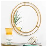 Glitzhome 28" Decorative Wall Mirrors Modern Deluxe Metal Round Wall Mirror with Golden Circle Ring Frame for Bedroom Bathroom Living Room Entryway