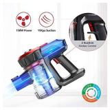 Dibea Upgraded 15000pa Cordless Lightweight Stick Vacuum Cleaner, Powerful Suction Bagless Rechargeable 2 in 1 Handheld Car Vacuum with Mini Motorized Brush, Red DT10