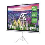 Akia Screens Portable Projector Screen with Stand 100 inch Pull Up Tripod 4:3 16:9 8K 4K HD 3D Ready White Retractable Projection Screen for Indoor Outdoor Movie Video Home Theater Office AK-T100SB1