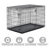 New World 42" Double Door Folding Metal Dog Crate, Includes Leak-Proof Plastic Tray; Dog Crate Measures 42L x 30W x 28H Inches, Fits Large Dog Breeds