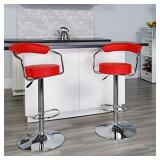 Flash Furniture Contemporary Red Vinyl Adjustable Height Barstool with Arms and Chrome Base