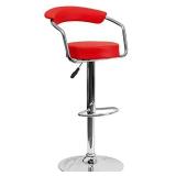 Flash Furniture Contemporary Red Vinyl Adjustable Height Barstool with Arms and Chrome Base