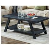 Roundhill Furniture Athens Contemporary Replicated Wood Shelf Coffee Table in Black Finish