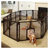 North States Mypet Petyard Passage: 4, 6 or 8 panel pet enclosure with lockable pet door. Freestanding. 7 sq. ft to 34.4 sq. ft. (26" tall)