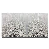 V-inspire Art, 24x48 Inch Hand Painted 3D White Flowers Wall Art Abstract Canvas Oil Paintings Wall Decorations for Living room Dining room Bedroom Artwork for Home Walls