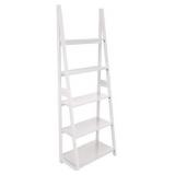 Amazon Basics Modern 5-Tier Ladder Bookshelf Organizer, Solid Rubberwood Frame - White
