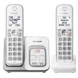 Panasonic DECT 6.0 Expandable Cordless Phone with Answering Machine and Smart Call Block - 2 Cordless Handsets - KX-TGD532W (White/Silver)