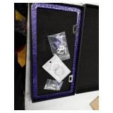 Otostar 2 Pack Waterproof Bling License Plate Frames, Handcrafted 3 Rows Shiny Rhinestones Stainless Steel 2 Holes License Plate Frame with Gift Box, Anti-Theft Screws Caps Set (Violet)