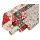 American Greetings Reversible Christmas Wrapping Paper, Gingerbread, Ornaments and Peppermints (3 Pack, 120 sq. ft.)