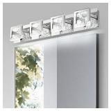 Bathroom Light Fixtures, LETSUN 4 Lights Bathroom Vanity Light, 32 Inch Bathroom Lighting Fixtures Over Mirror with Marble-Like Acrylic Shade Polished Chrome Bathroom Light 6000K, LED Cool White
